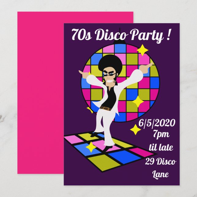 Invitation Fête de danse rétro disco dans les années 1970 (Devant / Derrière)