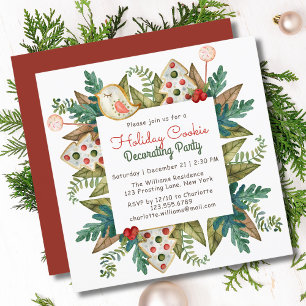 Invitation Fête de décoration de biscuits de Noël à l'aquarel