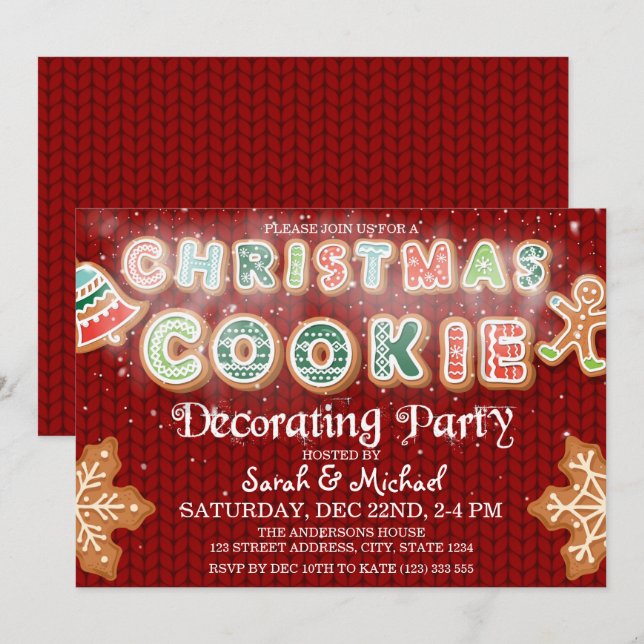 Invitation Fête de décoration de biscuits de Noël Personnalis (Devant / Derrière)