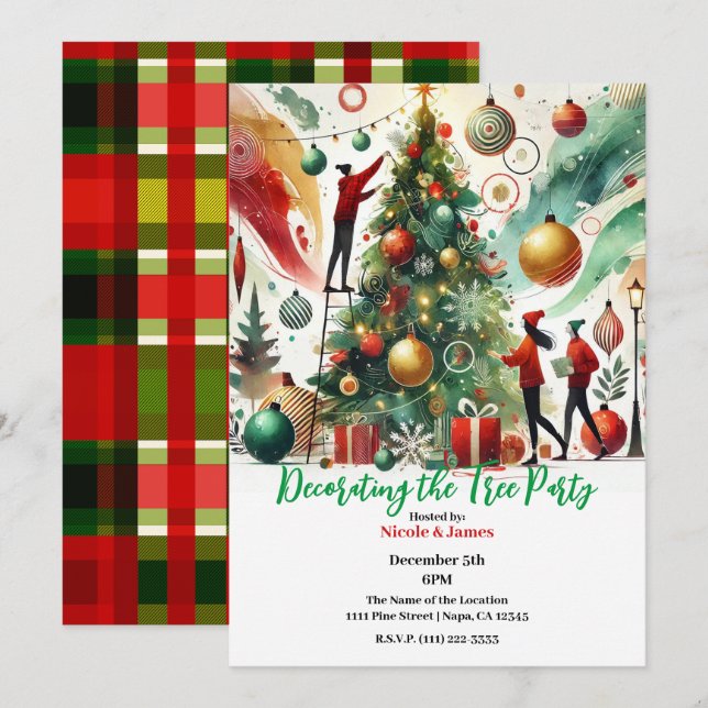 Invitation Fête de décoration de l'arbre de Noël  (Devant / Derrière)