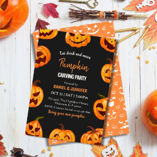 Invitation Fête de découpage de citrouille sombre Halloween J