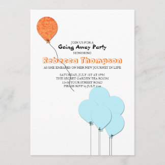 Invitation Fête de départ Ballons Orange et Turquoise Bleus