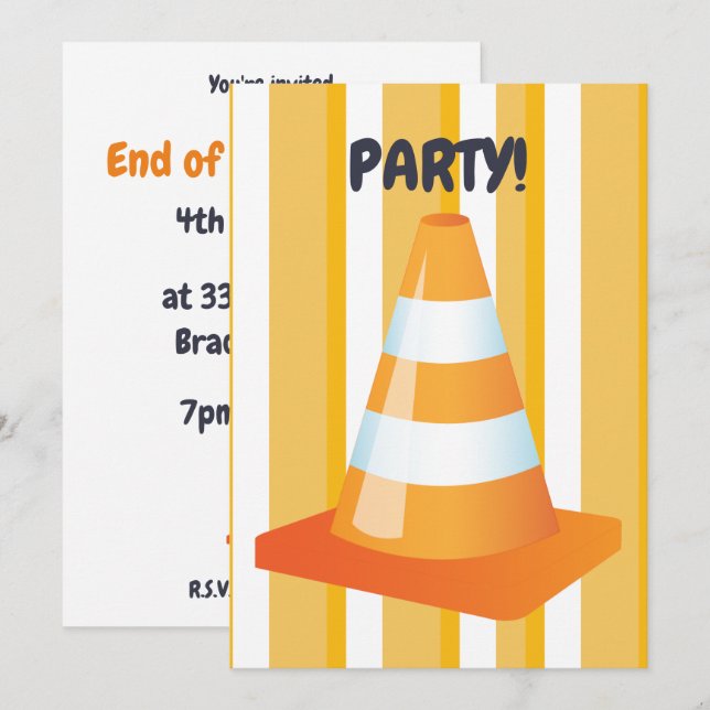 Invitation Fête de déterreur de construction de cône de circu (Devant / Derrière)