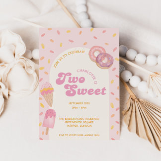 Invitation Fête de deux ans Two Sweet avec glace et donut
