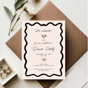 Invitation Fête de dîner à la bordure cursive à nœud fantaisi