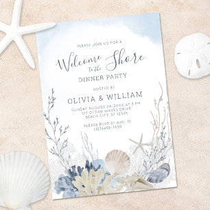Invitation Fête de diner de coquillages de plage côtière 