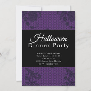 Invitation Fête de dîner d'Halloween aux fleurs violettes