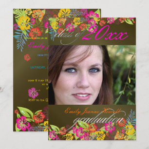 INVITATION FÊTE DE DIPLÔME LUAU/HIBISCUS/RAINBOW