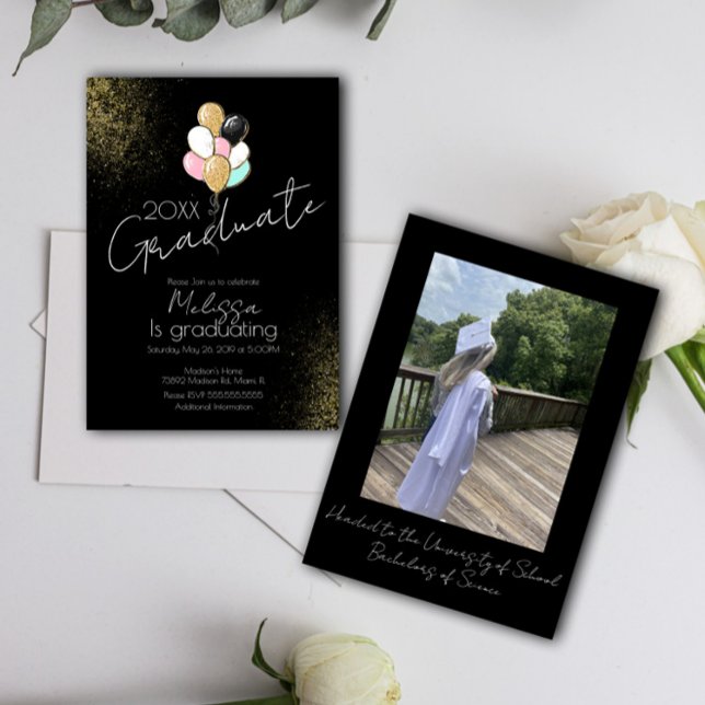 Invitation Fête de diplômée du lycée avec ballons pailletés  (Créateur téléchargé)