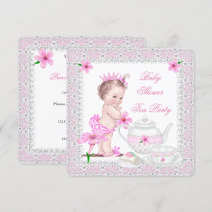 Invitation Fête de douche de bébé Princesse Rose Fille Thé Pa