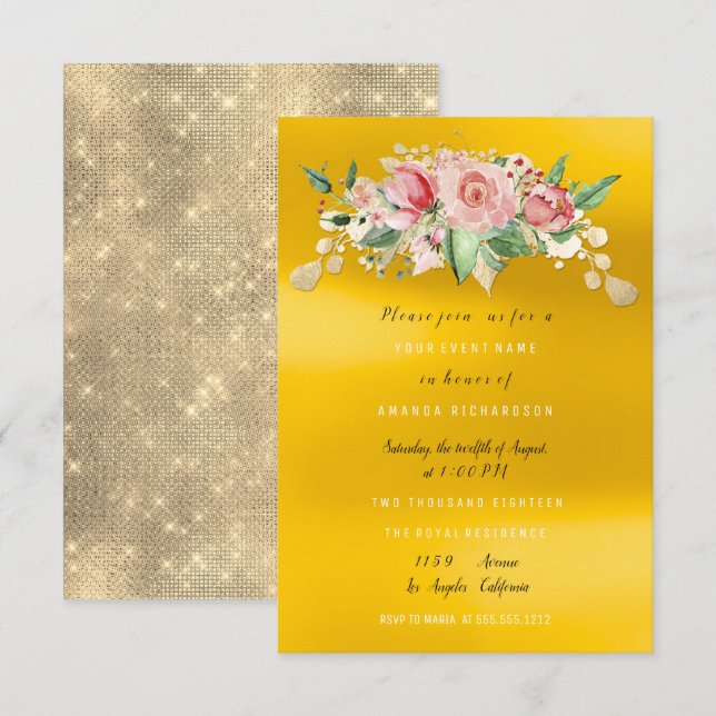 Invitation Fête de douche de mariée Fleur peinte en rose Aqua (Devant / Derrière)