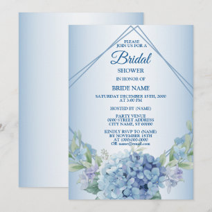 Invitation Fête de douche de mariée florale bleue poussiéreus