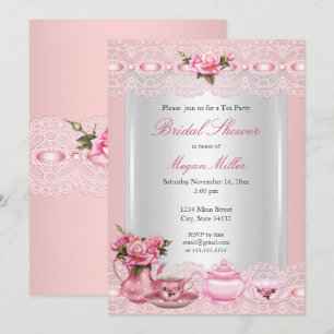 Invitation Fête de douche de mariée roses roses jolies thé à