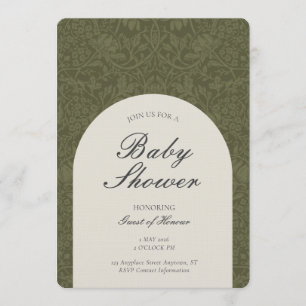 Invitation Fête de douche Olive Traditionnelle Florale Arts e