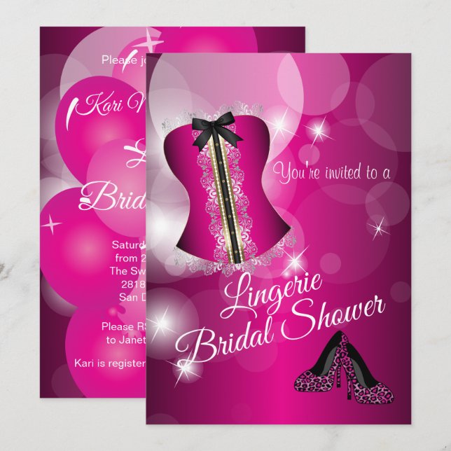 Invitation Fête de Fête des mariées rose de lingerie (Devant / Derrière)