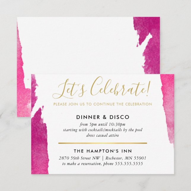 Invitation FÊTE DE FÊTE INSERTION moderne luxe rose doré (Devant / Derrière)