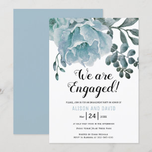 Invitation Fête de fiançailles à fleurs bleues Dusty