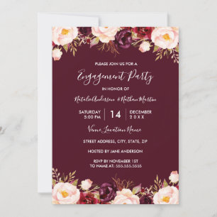 Invitation Fête de fiançailles à l'aquarelle rouge de Marsala