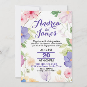 Invitation Fête de fiançailles aux fleurs sauvages pastel ros