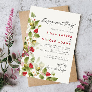 Invitation Fête de fiançailles aux fraises de fleurs sauvages