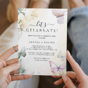 Invitation Fête de fiançailles aux papillons blancs