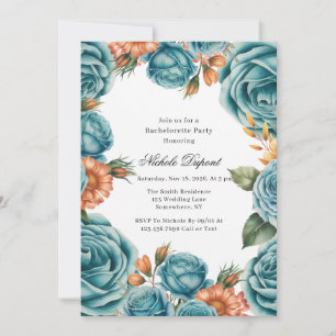 Invitation Fête de fiançailles aux roses sarcelle et fleurs o