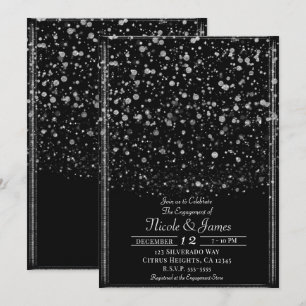Invitation Fête de fiançailles avec confettis argentés et noi