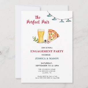 Invitation Fête de fiançailles bière et pizza, le duo parfait