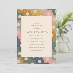 Invitation Fête de Fiançailles Bohème Terreuse Bordure Hexago