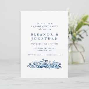 Invitation Fête de fiançailles botanique bleu indigo minimali