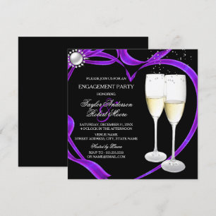 Invitation Fête de fiançailles Champagne & Cœur Violet