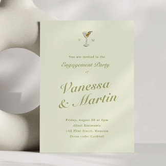 Invitation Fête de Fiançailles Classique Olive Martini