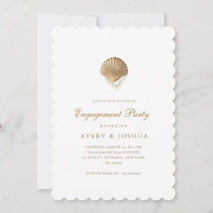 Invitation Fête de fiançailles Coastal Gold Seashell & Pearls