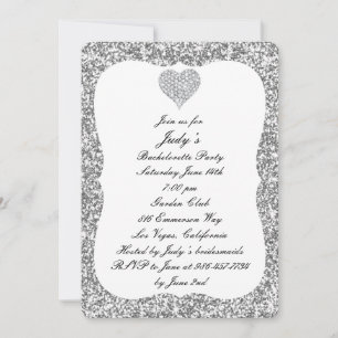 Invitation Fête de Fiançailles Cœur Diamant Paillettes Argent