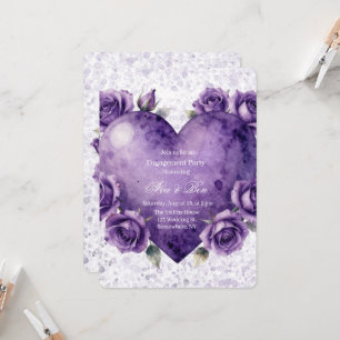 Invitation Fête de fiançailles Cœur et Roses Peinture Violett