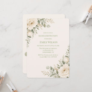 Invitation Fête de Fiançailles Crème et Vert Sauge avec Feuil