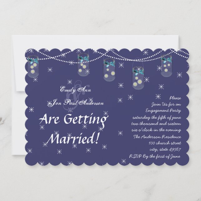 Invitation Fête de fiançailles dans un pot Mason avec fleurs  (Devant)