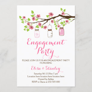 Invitation Fête de fiançailles de cerisier fleur de bocal de 