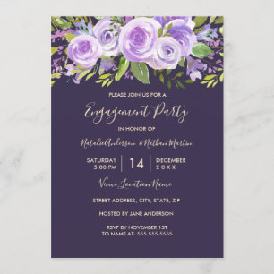 Invitation Fête de Fiançailles de Mariage Floral Rose Lavande