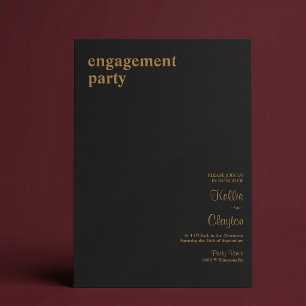 Invitation Fête de fiançailles de type moderne simple noir