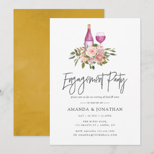 Invitation Fête de fiançailles dégustation de vin Blush flora
