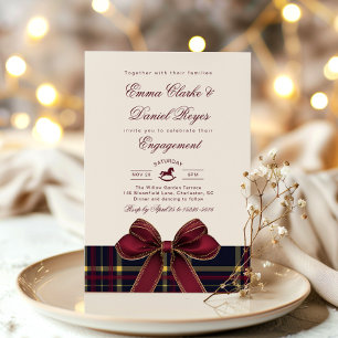 Invitation Fête de fiançailles d'hiver Noël carreaux rouge no