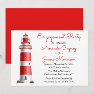 Invitation Fête de fiançailles du phare rouge de la plage nau