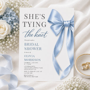 Invitation Fête de Fiançailles Dusty Blue Bow Elle Noue le Nœ
