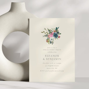 Invitation Fête de fiançailles élégante avec du bleu marine e