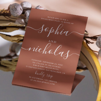 Invitation Fête de fiançailles en terre cuite profonde | Auto