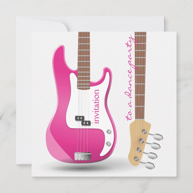 Invitation Fête de Fiançailles Fille Guitare Électrique Rose  (Devant)