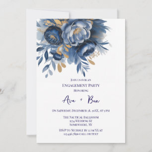Invitation Fête de fiançailles Fleur de Pivoine Bleu Marine e