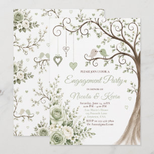 Invitation Fête de Fiançailles Fleur de Sauge Verte