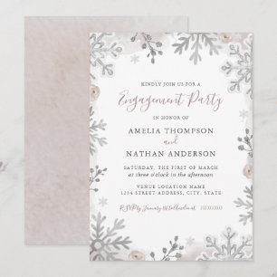 Invitation Fête de Fiançailles Flocon de Neige Hiver Argent B